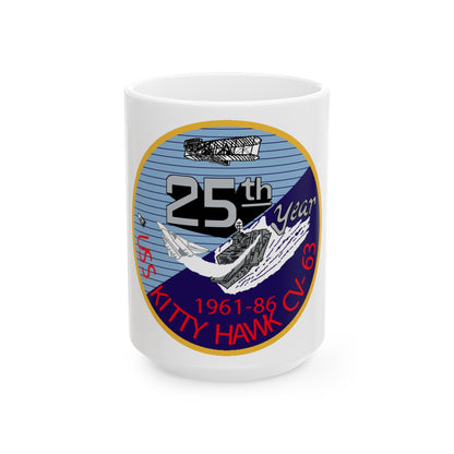 25th year USS Kitty Hawk CV 63 (U.S. Navy) White Coffee Mug-15oz-The Sticker Space