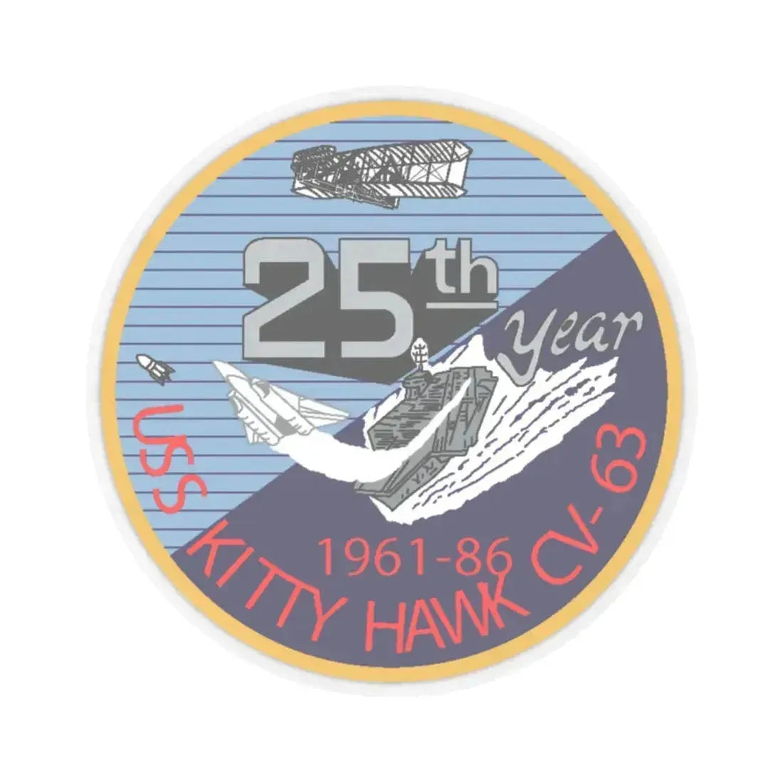 25th year USS Kitty Hawk CV 63 (U.S. Navy) STICKER Vinyl Kiss-Cut Decal 2 Inch Transparent - The Sticker Space