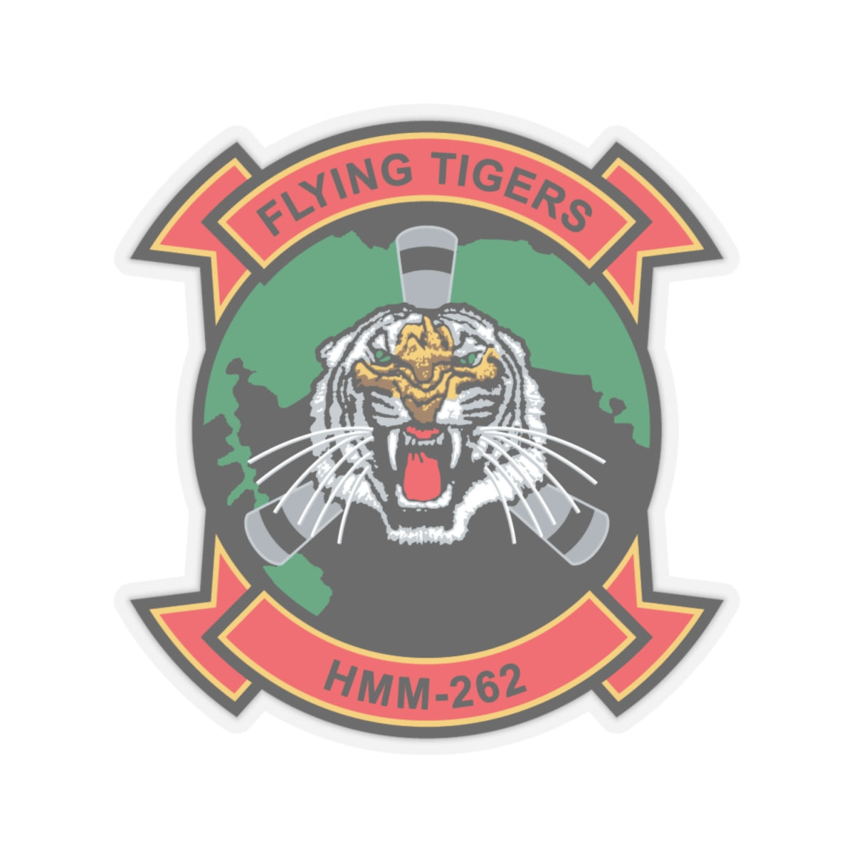 HMM 262 Flying Tigers (USMC) STICKER Vinyl Kiss-Cut Decal-4" × 4"-Transparent-The Sticker Space