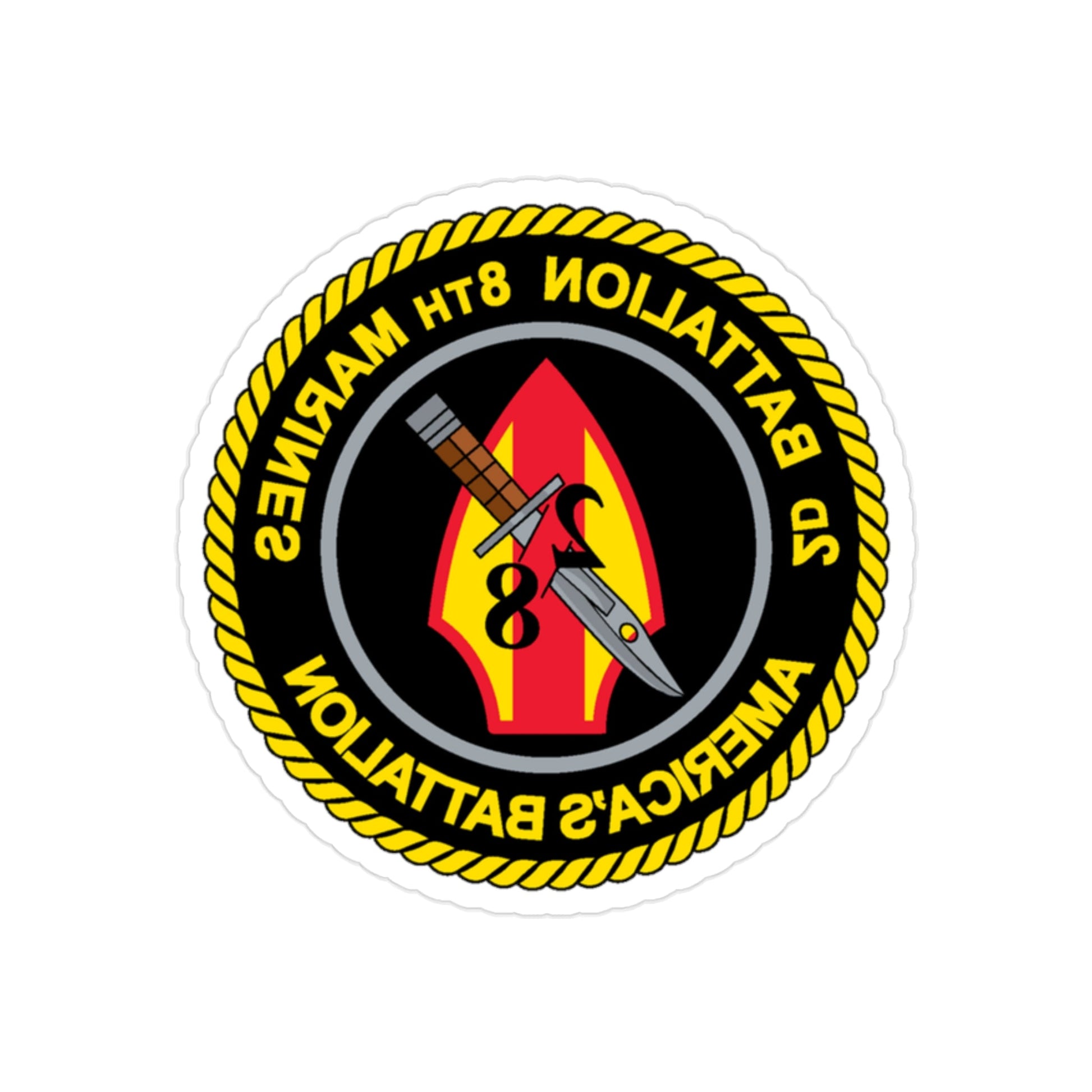 2d Battalion 8th Marines (USMC) REVERSE PRINT Transparent STICKER-2" × 2"-The Sticker Space