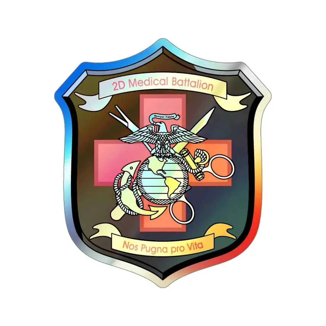2d Medical Battalion Nos Pugna Pro Vita (USMC) Holographic STICKER Die-Cut Vinyl Decal 4 Inch Holographic - The Sticker Space