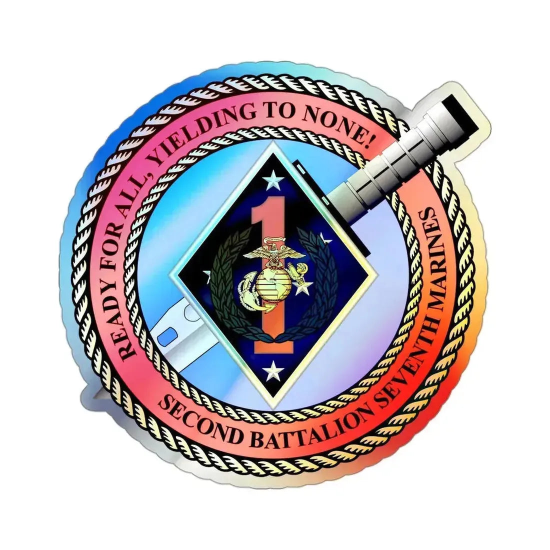 2nd Bat 7th Marines (USMC) Holographic STICKER Die-Cut Vinyl Decal 3 Inch Holographic - The Sticker Space