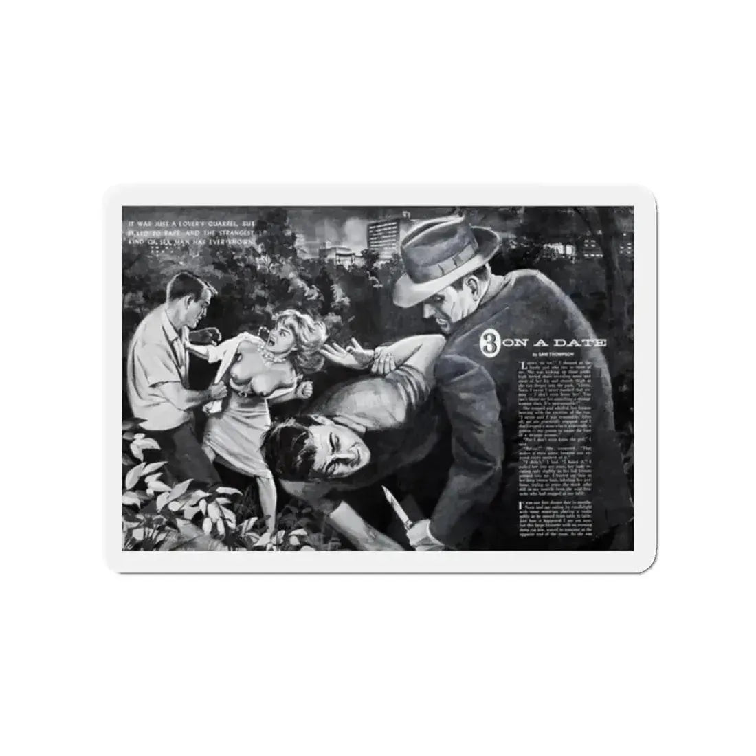 3 On A Date, Jaguar magazine No. 01, 1961 (Magazine Illustration) Refrigerator Magnet 2 Inch - The Sticker Space