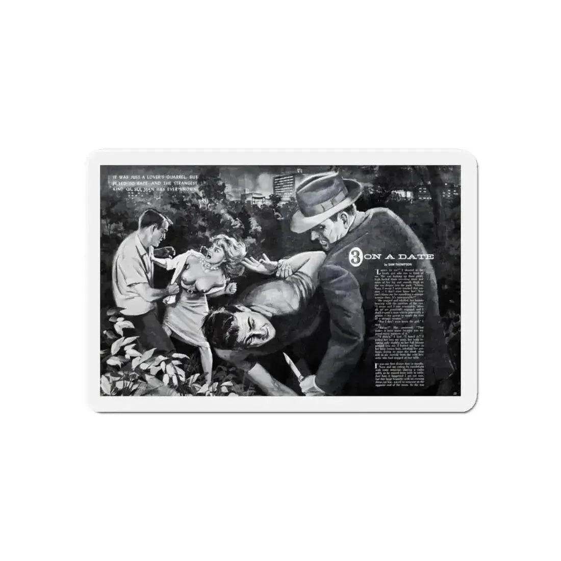 3 On A Date, Jaguar magazine No. 01, 1961 (Magazine Illustration) Refrigerator Magnet 6 Inch - The Sticker Space