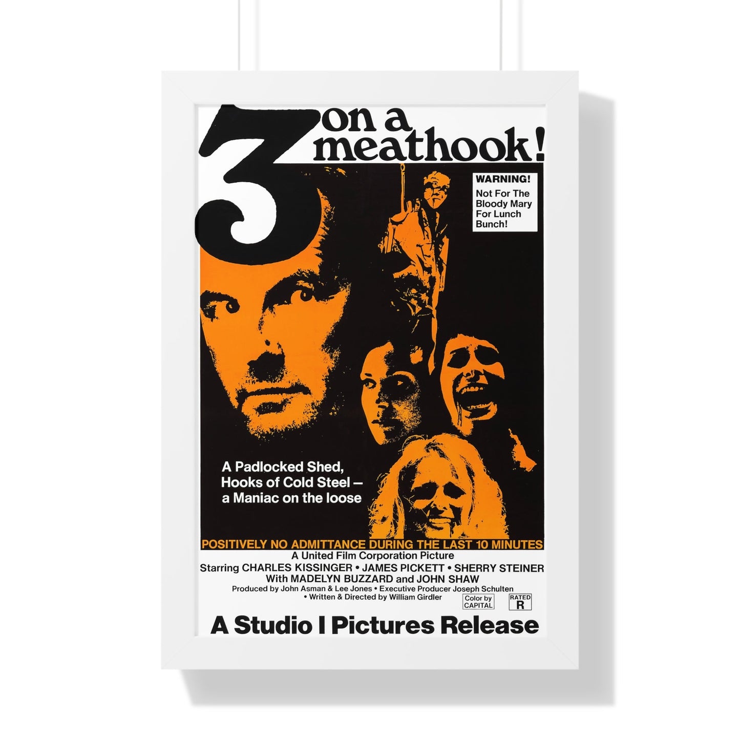 3 ON A MEATHOOK! 1972 - Framed Movie Poster-16″ x 24″-The Sticker Space