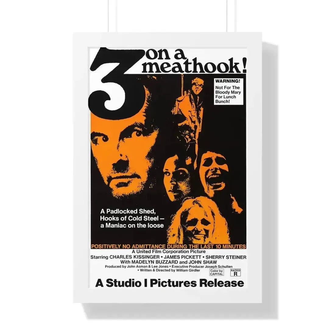 3 ON A MEATHOOK! 1972 - Framed Movie Poster 16″ x 24″ White - The Sticker Space