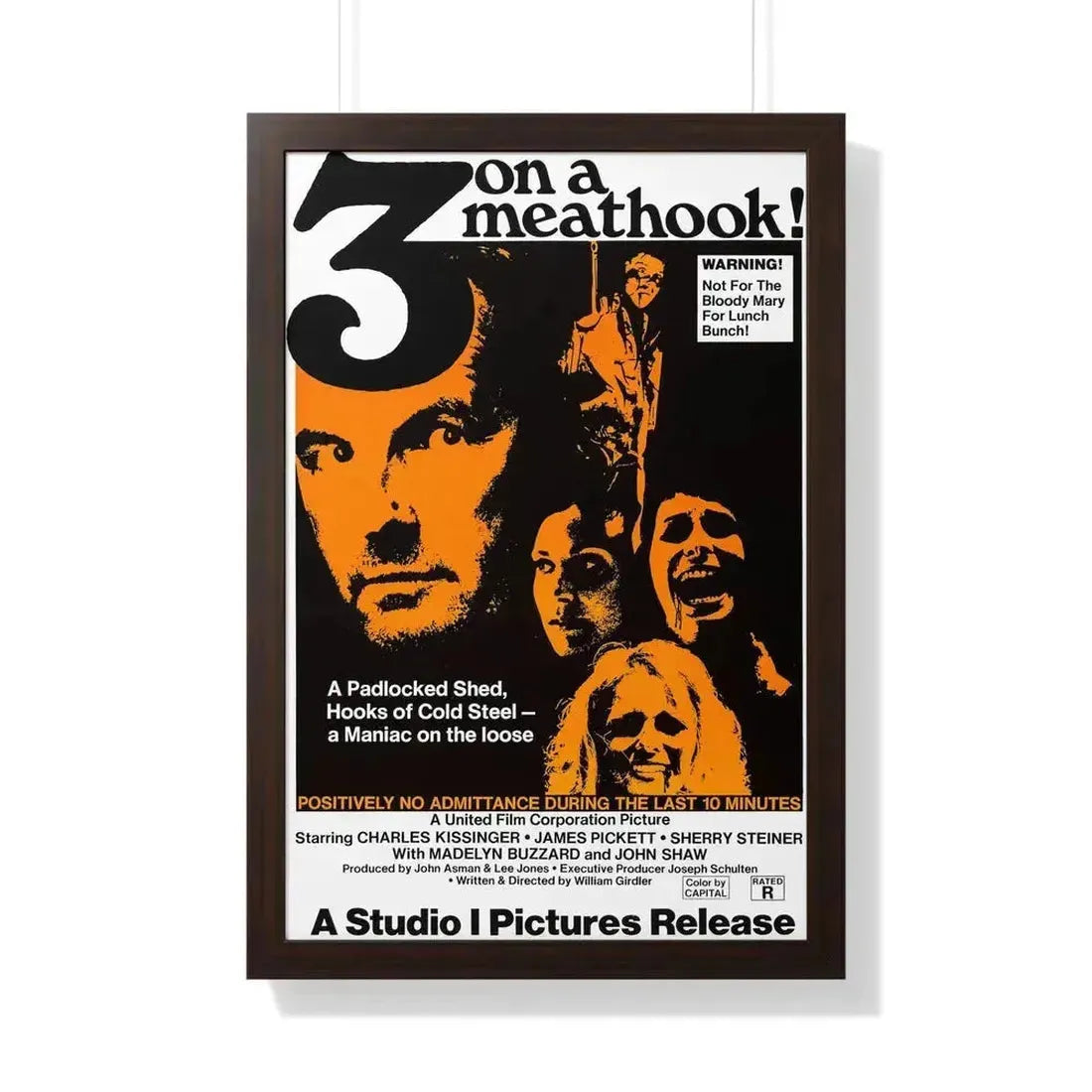 3 ON A MEATHOOK! 1972 - Framed Movie Poster 20" x 30" Walnut - The Sticker Space
