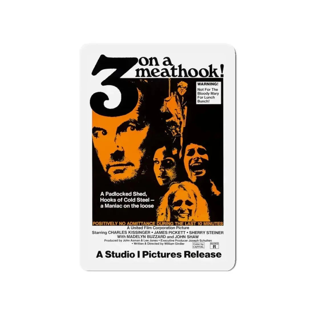 3 ON A MEATHOOK! 1972 Movie Poster - Refrigerator Magnet 4 Inch - The Sticker Space