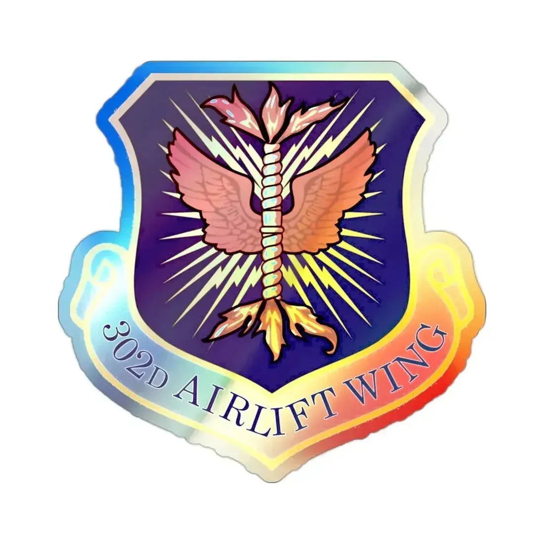 302d Airlift Wing (U.S. Air Force) Holographic STICKER Die-Cut Vinyl Decal 2 Inch Holographic - The Sticker Space