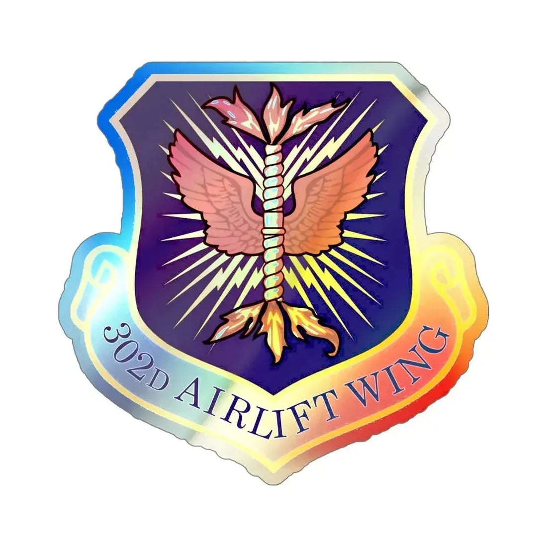 302d Airlift Wing (U.S. Air Force) Holographic STICKER Die-Cut Vinyl Decal 5 Inch Holographic - The Sticker Space