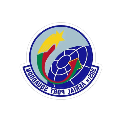 305 Aerial Port Squadron AMC (U.S. Air Force) REVERSE PRINT Transparent Die-Cut STICKER 5 Inch Die-Cut Transparent - The Sticker Space
