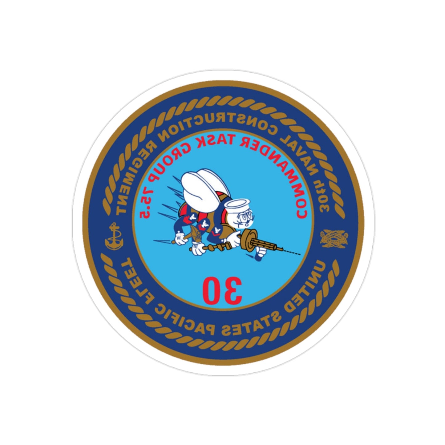 30TH NCR USPACFLT Seabee (U.S. Navy) REVERSE PRINT Transparent STICKER-2" × 2"-The Sticker Space