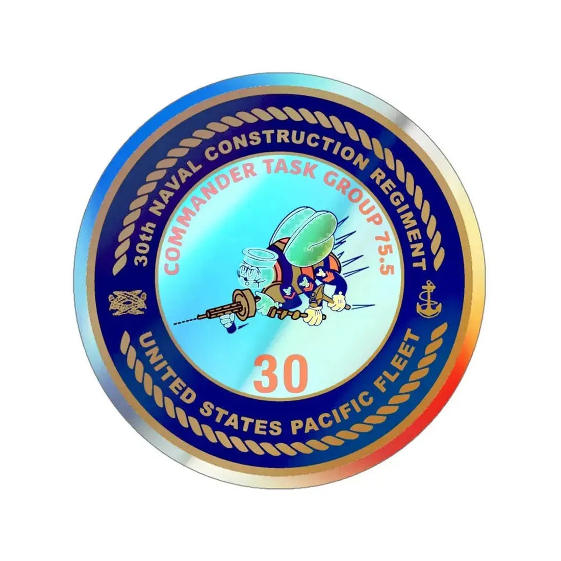30TH NCR USPACFLT Seabee (U.S. Navy) Holographic STICKER Die-Cut Vinyl Decal 4 Inch Holographic - The Sticker Space