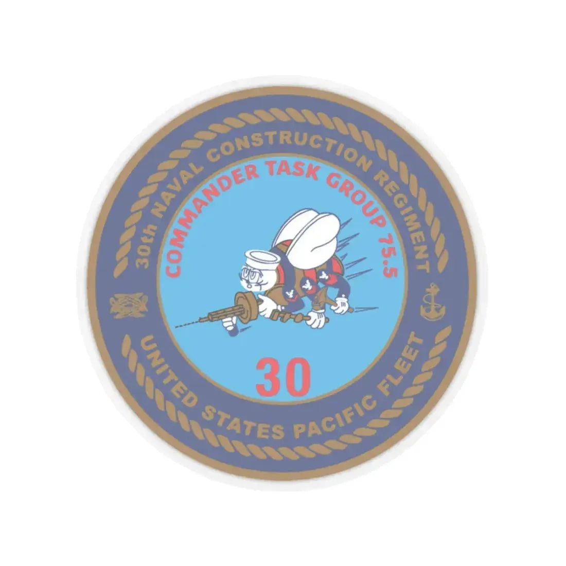 30TH NCR USPACFLT Seabee (U.S. Navy) STICKER Vinyl Kiss-Cut Decal 3 Inch Transparent - The Sticker Space