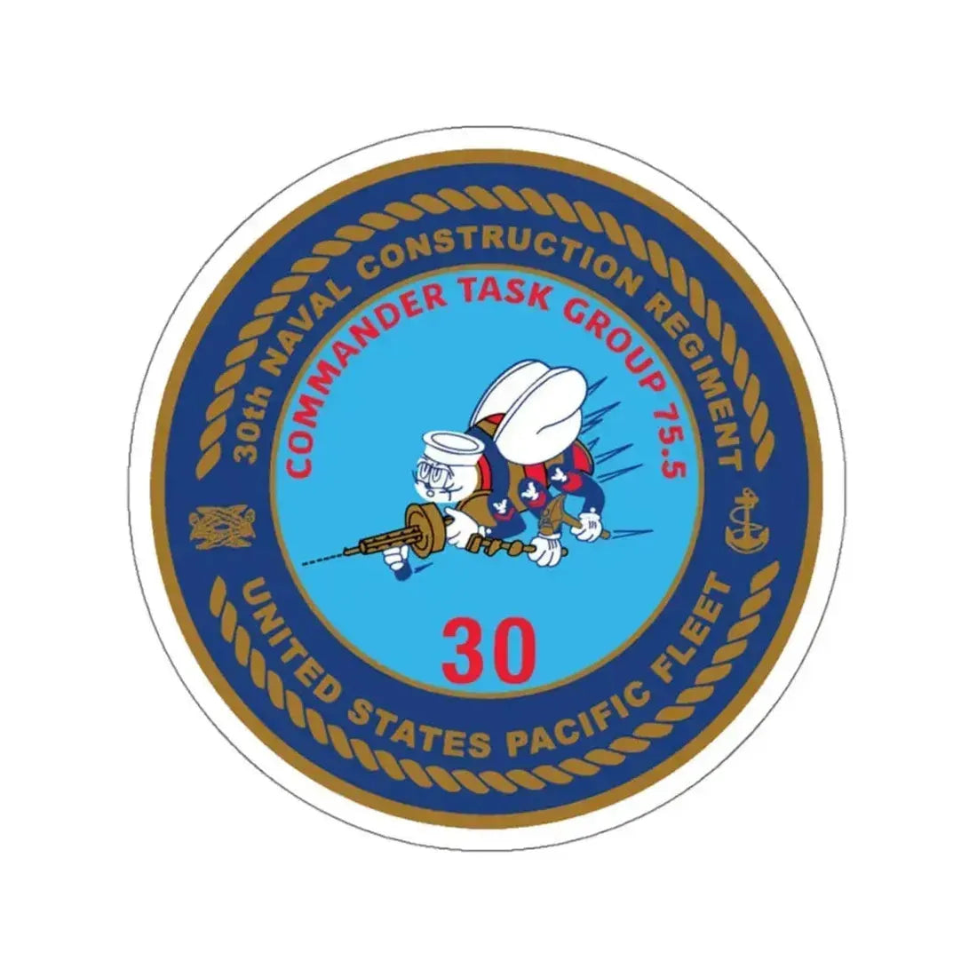 30TH NCR USPACFLT Seabee (U.S. Navy) STICKER Vinyl Kiss-Cut Decal 4 Inch White - The Sticker Space