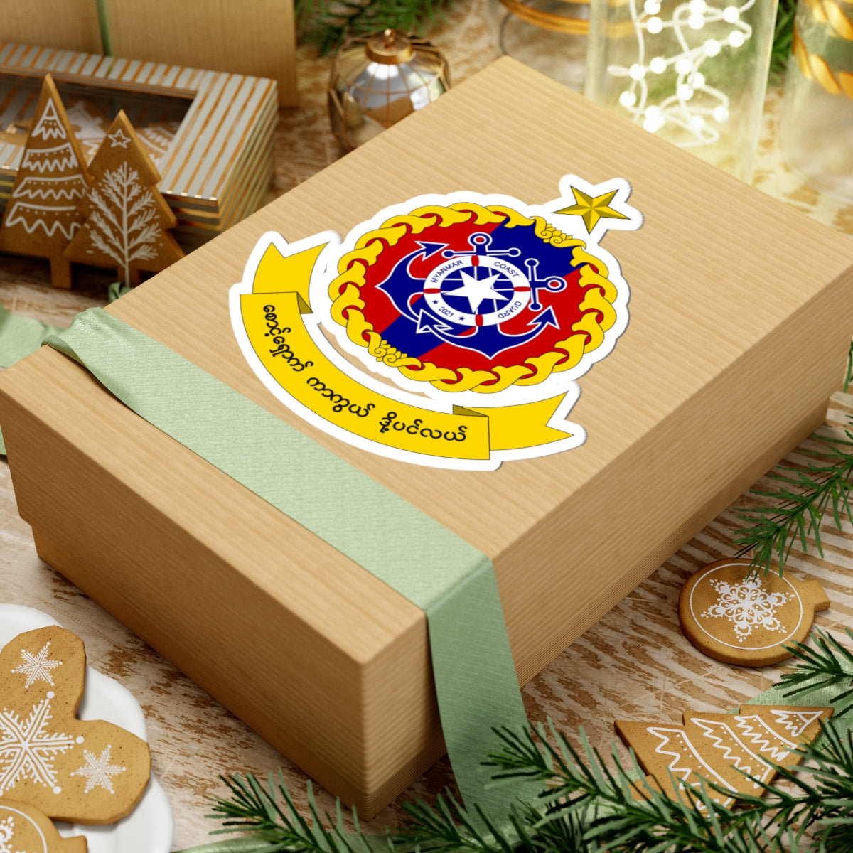 Badge of the Myanmar Coast Guard (Myanmar) (Coat of Arms) STICKER Vinyl Kiss-Cut Decal