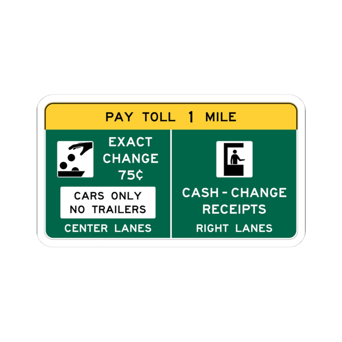 Conventional Toll Plaza Advance Sign 2 (New Jersey) (Road Sign) STICKER Vinyl Kiss-Cut Decal