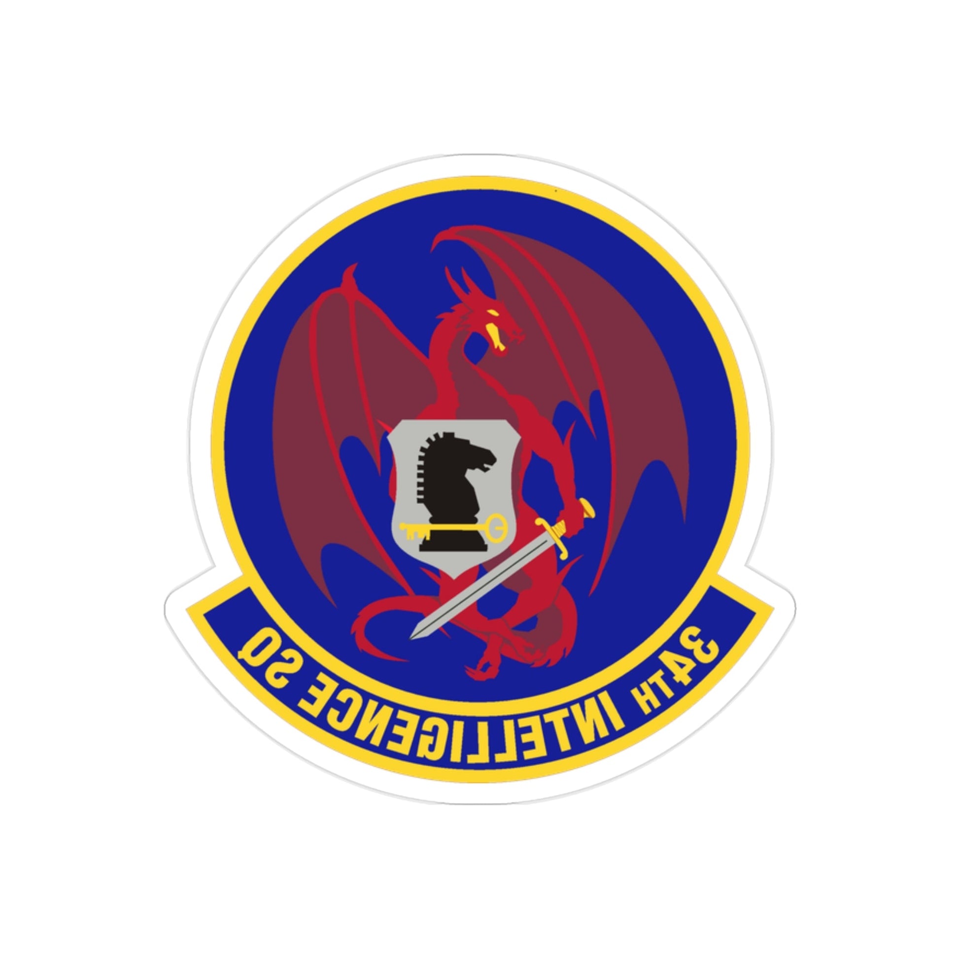 34th Intelligence Squadron (U.S. Air Force) REVERSE PRINT Transparent STICKER-2" × 2"-The Sticker Space