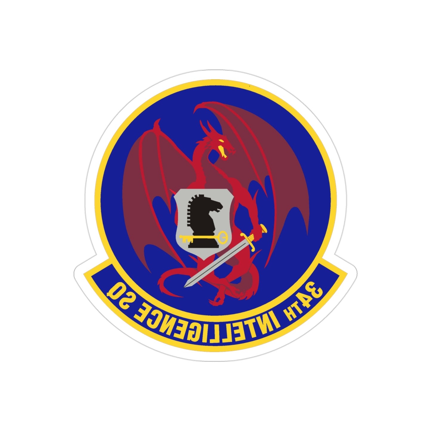 34th Intelligence Squadron (U.S. Air Force) REVERSE PRINT Transparent STICKER-3" × 3"-The Sticker Space