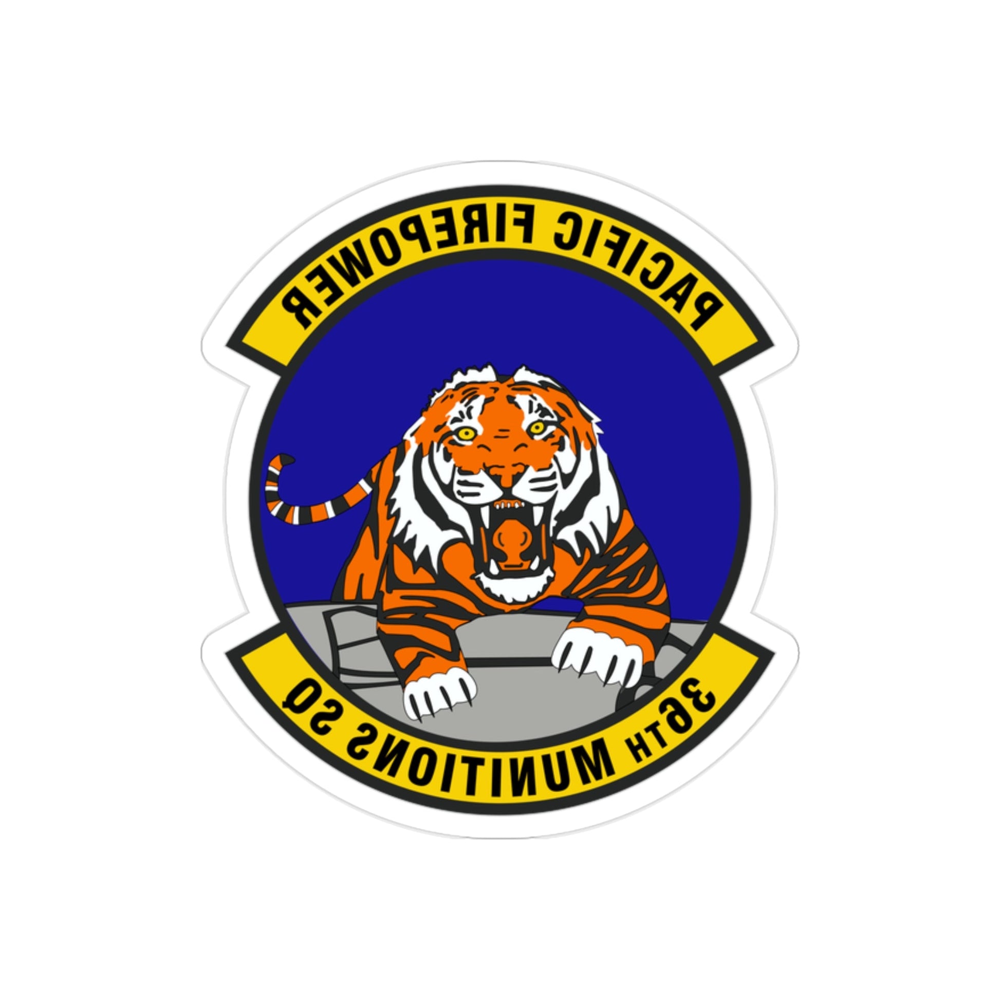 36 Munitions Squadron PACAF (U.S. Air Force) REVERSE PRINT Transparent STICKER-2" × 2"-The Sticker Space