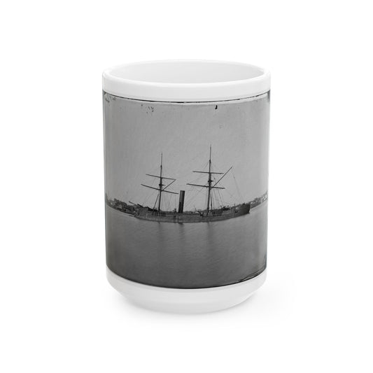 Ex-Confederate Iron-Clad Ram Stonewall At Anchor; Us Capitol In The Background (U.S. Civil War) White Coffee Mug