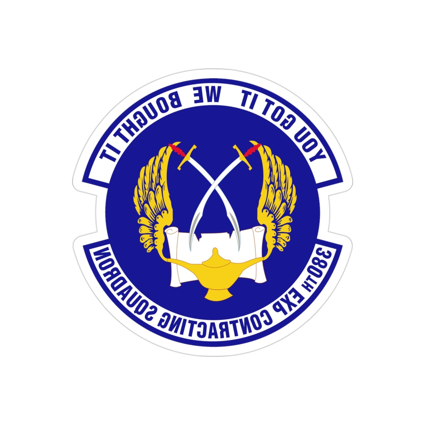 380th Expeditionary Contracting Squadron (U.S. Air Force) REVERSE PRINT Transparent STICKER-3" × 3"-The Sticker Space