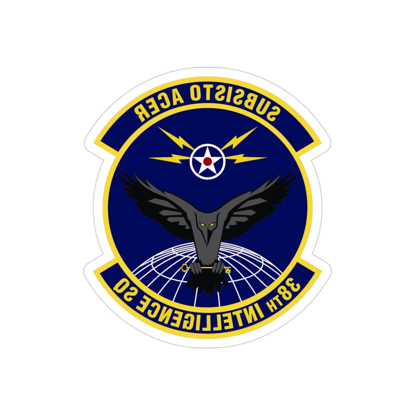 38th Intelligence Squadron (U.S. Air Force) REVERSE PRINT Transparent STICKER-3" × 3"-The Sticker Space