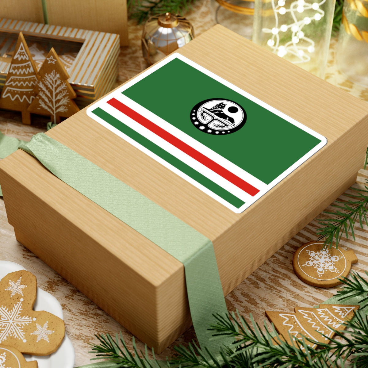 Flag of Chechen Republic of Ichkeria with Coat of Arms (Russia) STICKER Vinyl Kiss-Cut Decal