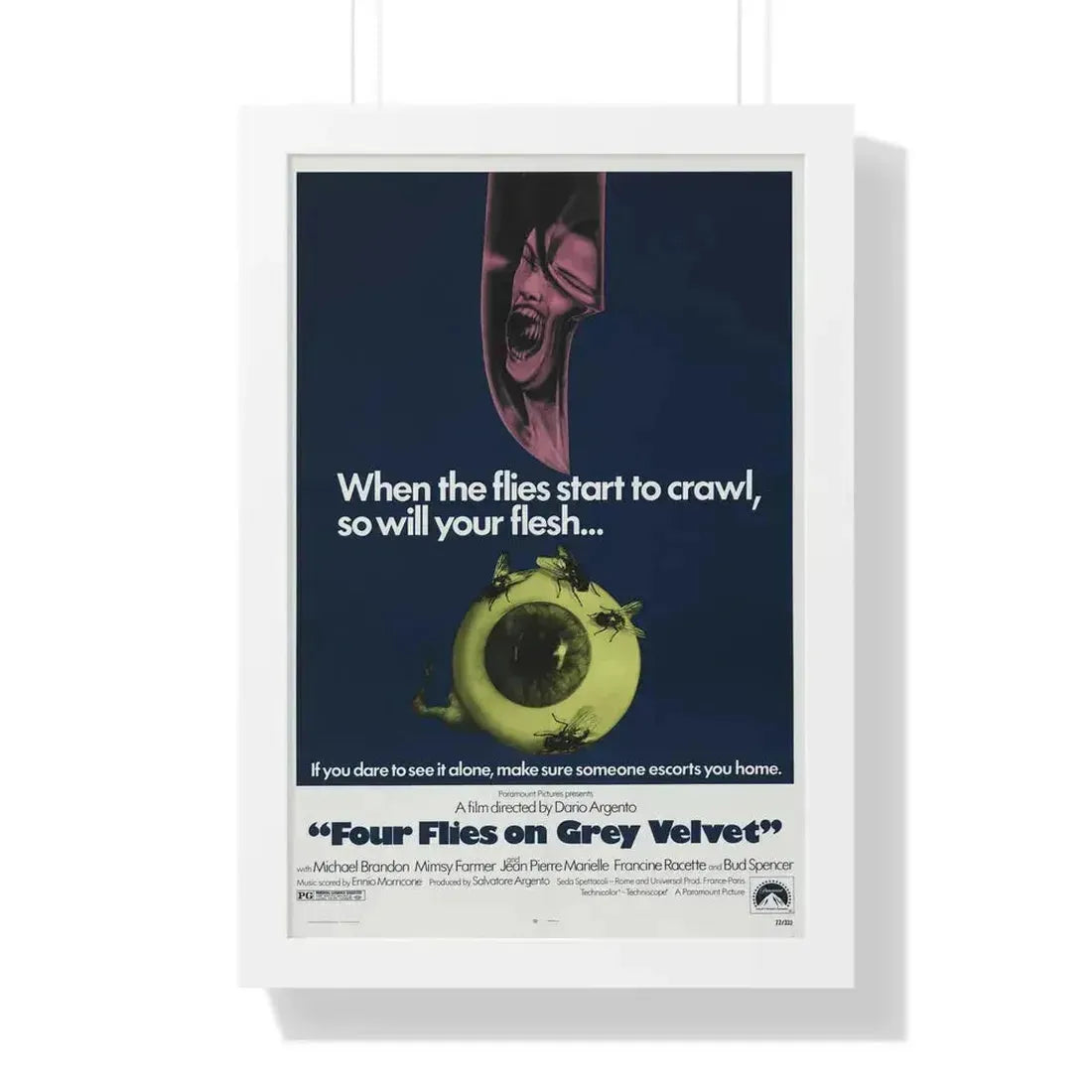 4 FLIES ON GREY VELVET 1971 - Framed Movie Poster 16″ x 24″ White - The Sticker Space