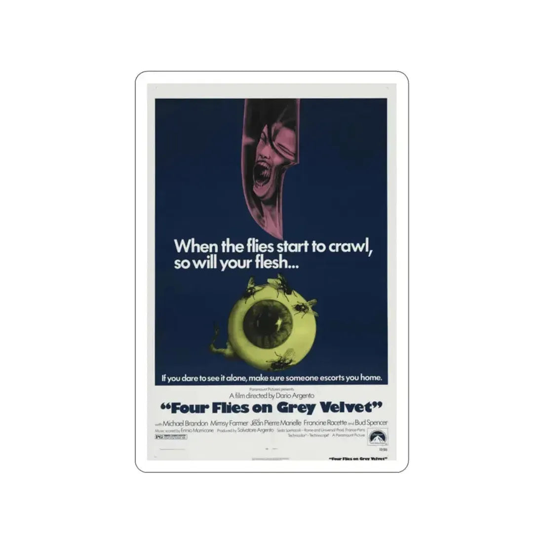 4 FLIES ON GREY VELVET 1971 Movie Poster STICKER Vinyl Die-Cut Decal 2 Inch - The Sticker Space