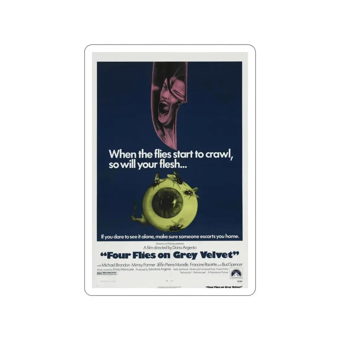 4 FLIES ON GREY VELVET 1971 Movie Poster STICKER Vinyl Die-Cut Decal 3 Inch - The Sticker Space