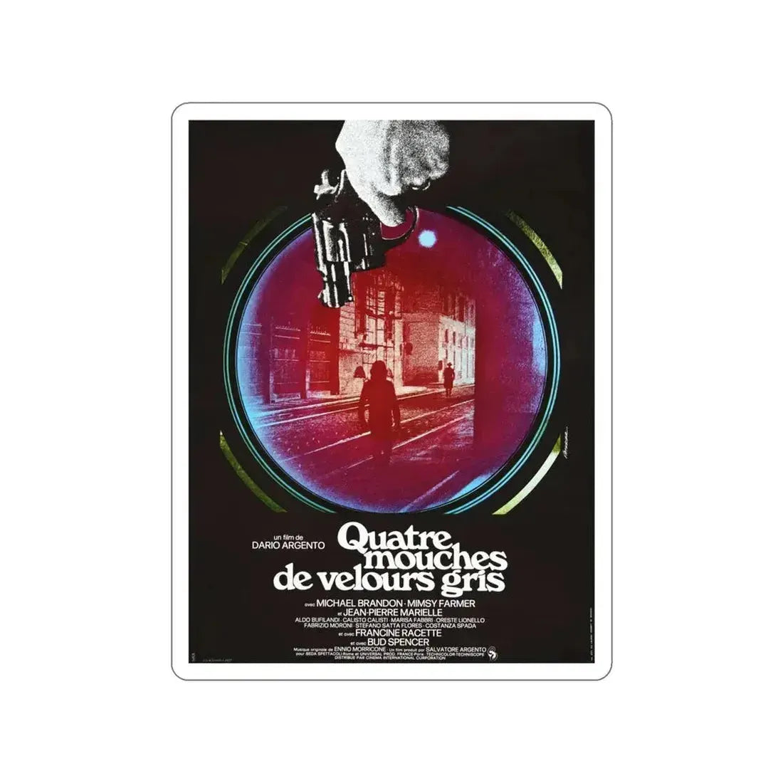 4 FLIES ON GREY VELVET (FRENCH) 1971 Movie Poster STICKER Vinyl Die-Cut Decal 6 Inch - The Sticker Space