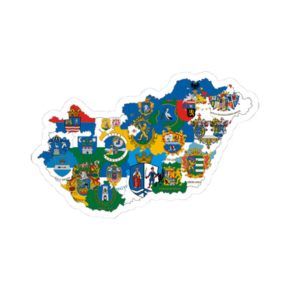 Flag-map of Hungary subdivisions (Hungary) STICKER Vinyl Kiss-Cut Decal