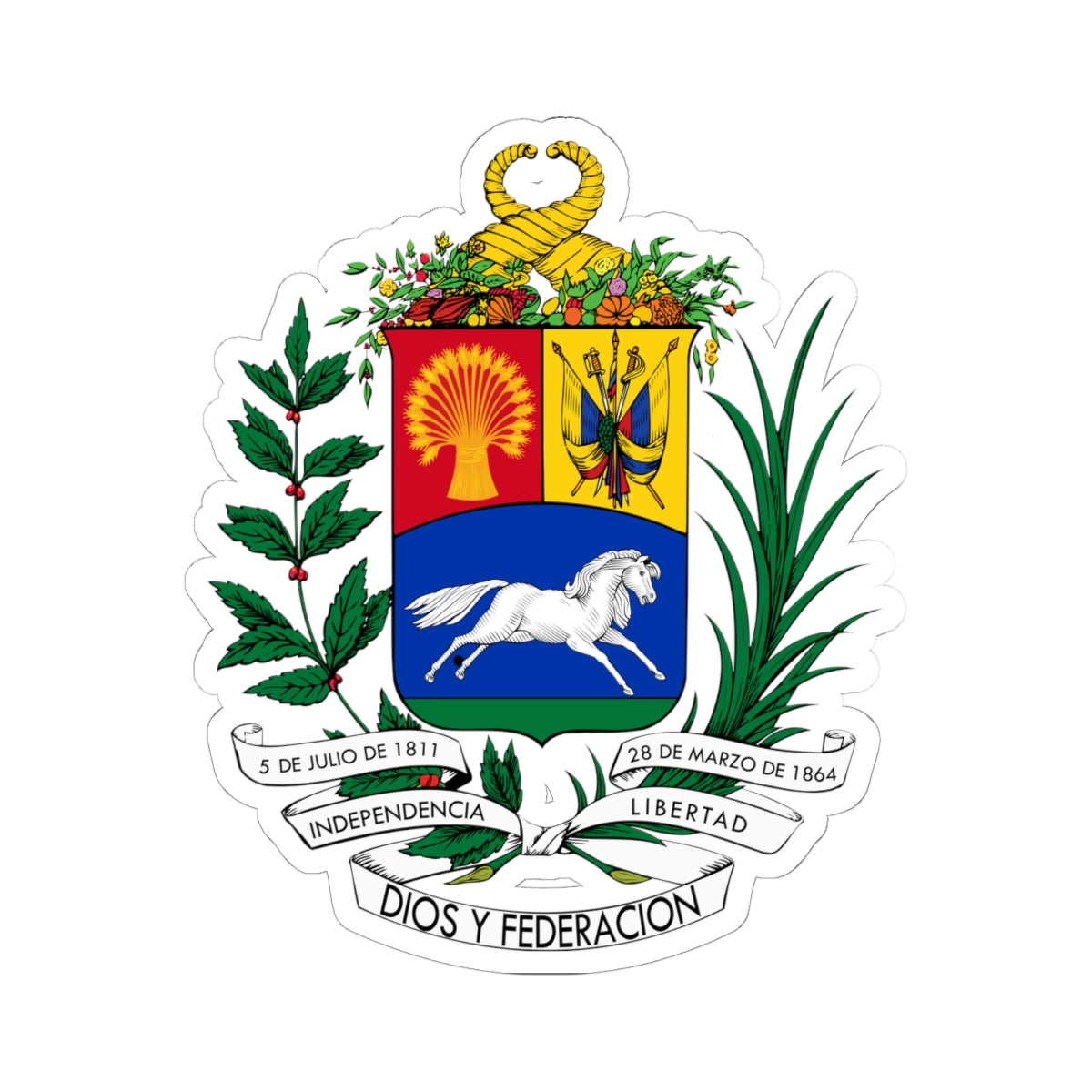 Coat of arms of Venezuela (1871) - STICKER Vinyl Kiss-Cut Decal