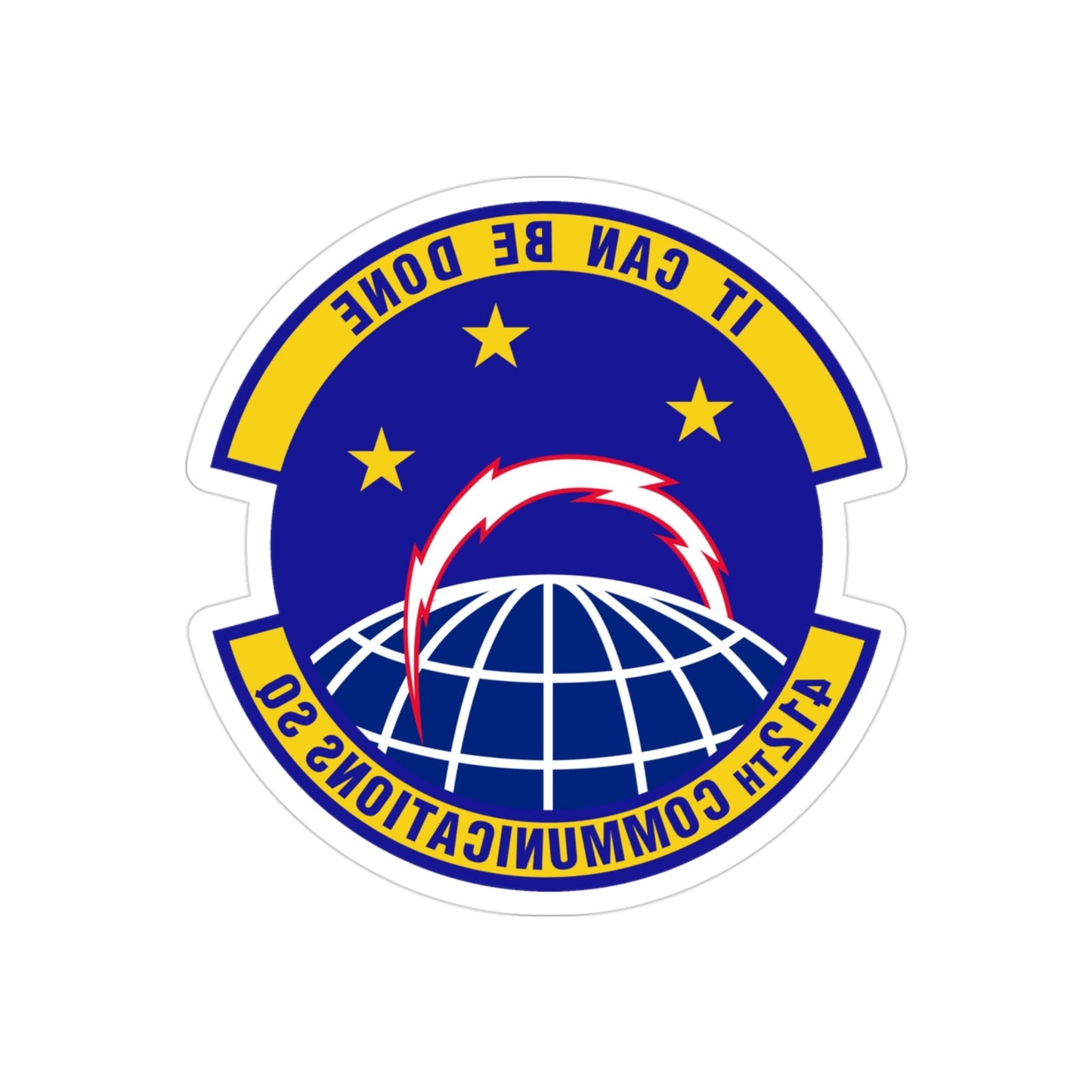 412th Communications Squadron (U.S. Air Force) REVERSE PRINT Transparent STICKER-3" × 3"-The Sticker Space