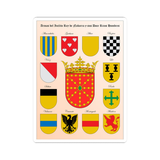Armas del rey de Navarra y sus doce linajes de ricos hombres (Spain) (Coat of Arms) STICKER Vinyl Kiss-Cut Decal