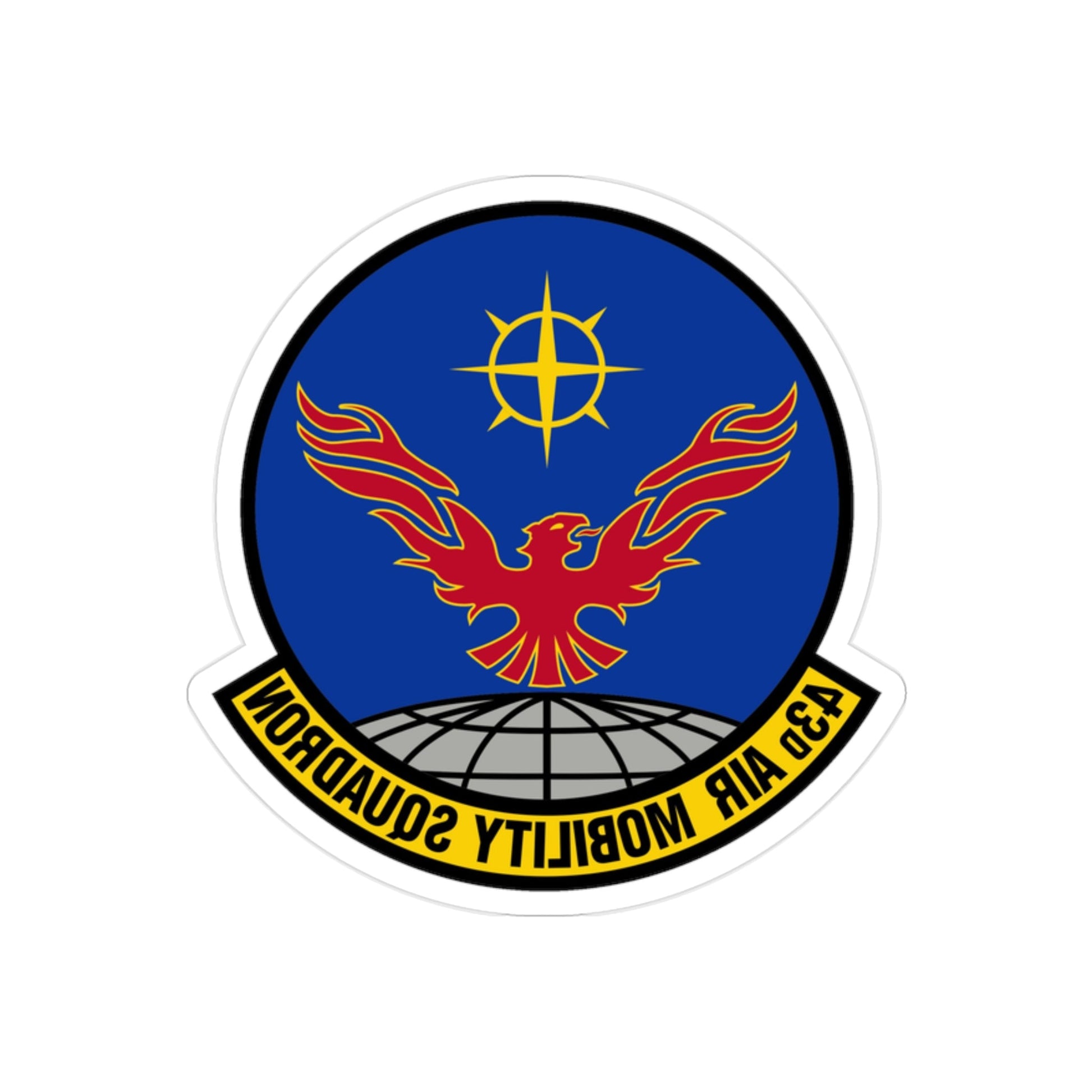 43 Air Mobility Squadron AMC (U.S. Air Force) REVERSE PRINT Transparent STICKER-2" × 2"-The Sticker Space