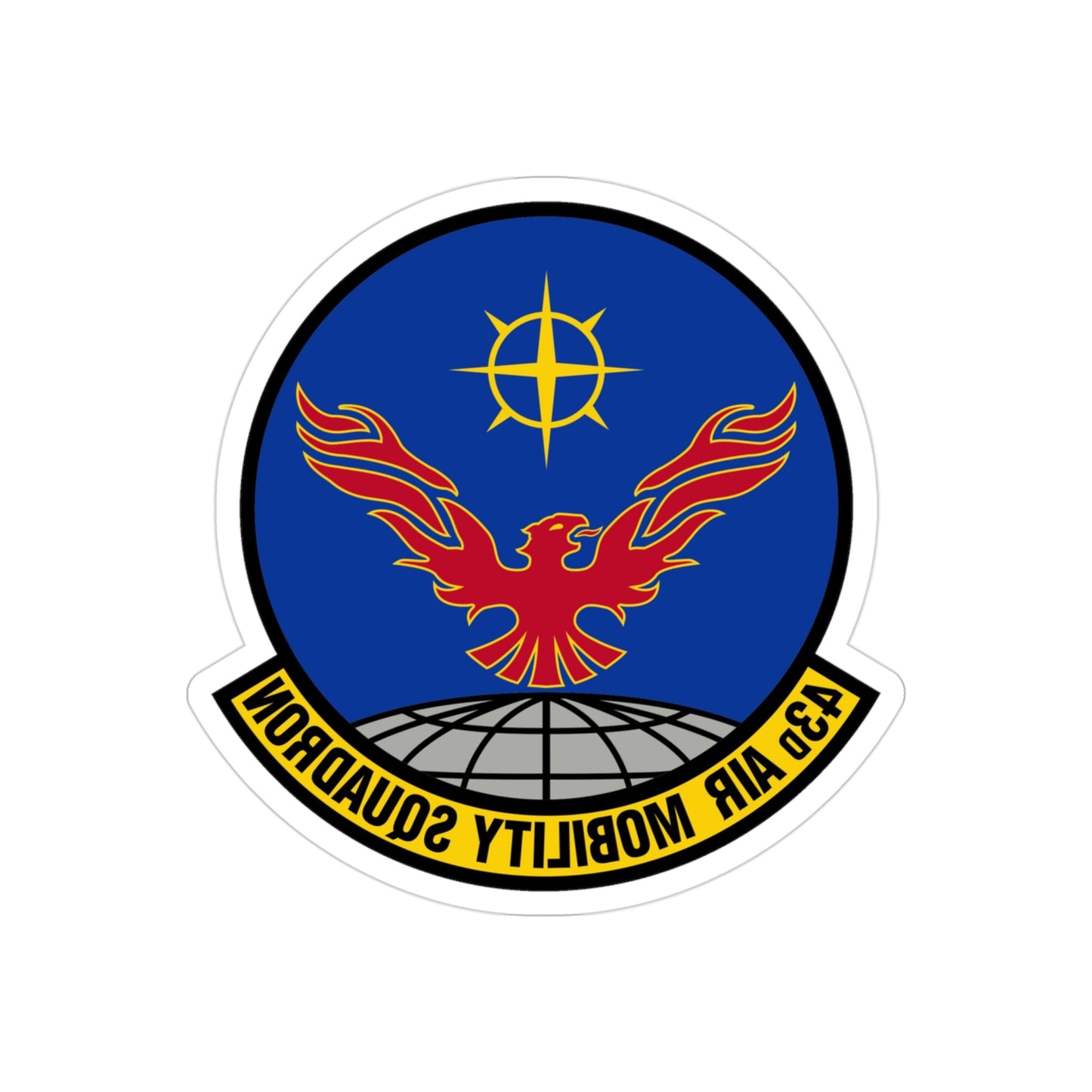 43 Air Mobility Squadron AMC (U.S. Air Force) REVERSE PRINT Transparent STICKER-3" × 3"-The Sticker Space