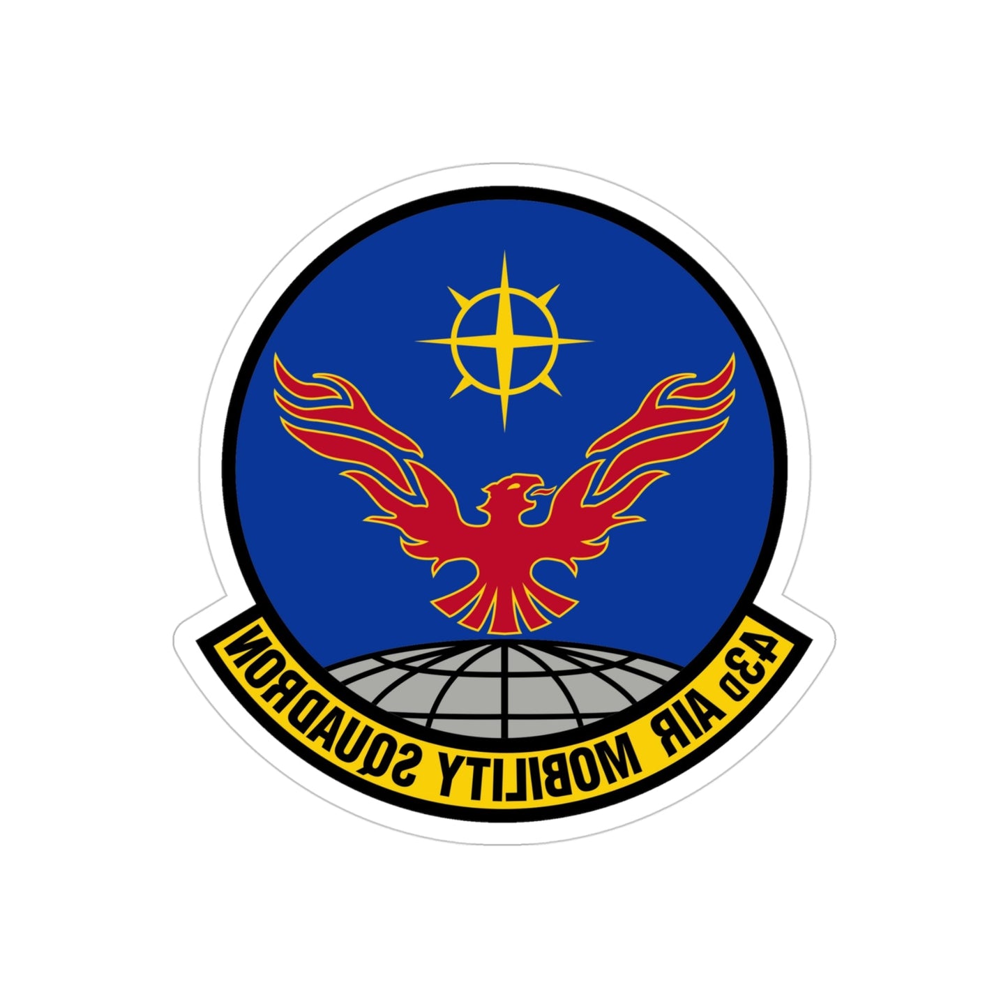 43 Air Mobility Squadron AMC (U.S. Air Force) REVERSE PRINT Transparent STICKER-4" × 4"-The Sticker Space