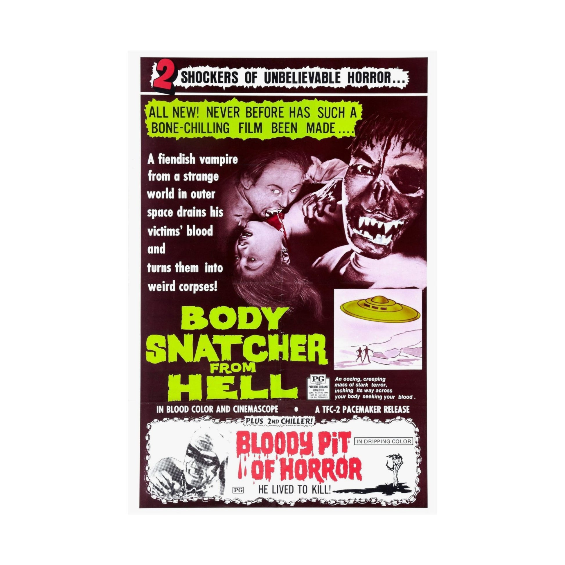 BODYSNATCHER FROM HELL + BLOODY PIT OF HORROR 1968 - Paper Movie Poster-The Sticker Space