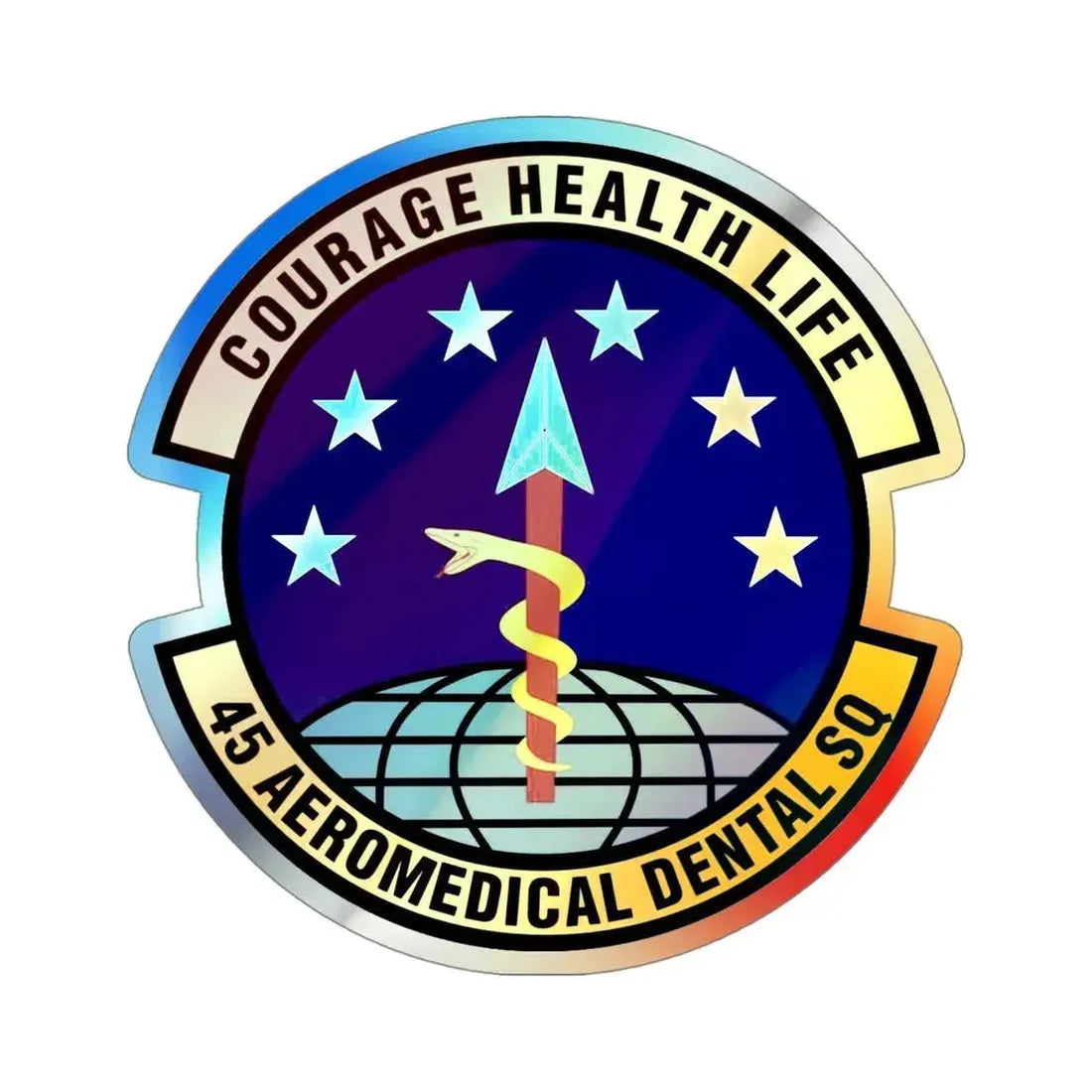 45th Aeromedical Dental Squadron (U.S. Air Force) Holographic STICKER Die-Cut Vinyl Decal 4 Inch Holographic - The Sticker Space