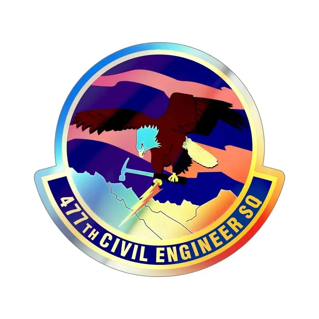 477th Civil Engineer Squadron (U.S. Air Force) Holographic STICKER Die-Cut Vinyl Decal 6 Inch Holographic - The Sticker Space