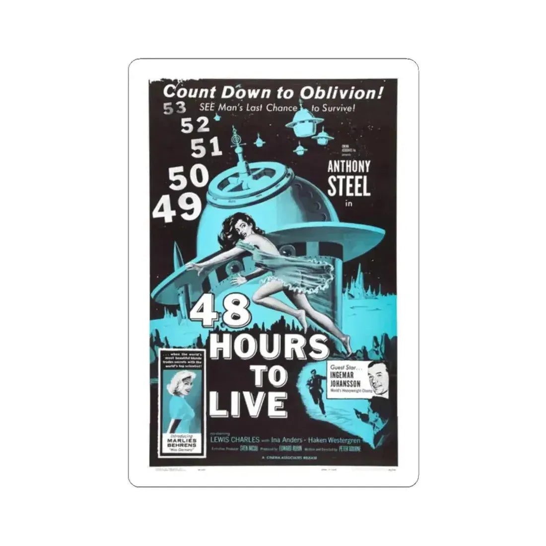 48 HOURS TO LIVE 1959 Movie Poster - STICKER Vinyl Kiss-Cut Decal 2 Inch White - The Sticker Space