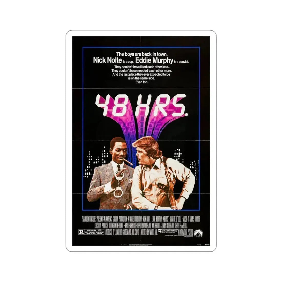 48 Hrs 1982 Movie Poster STICKER Vinyl Die-Cut Decal 3 Inch - The Sticker Space