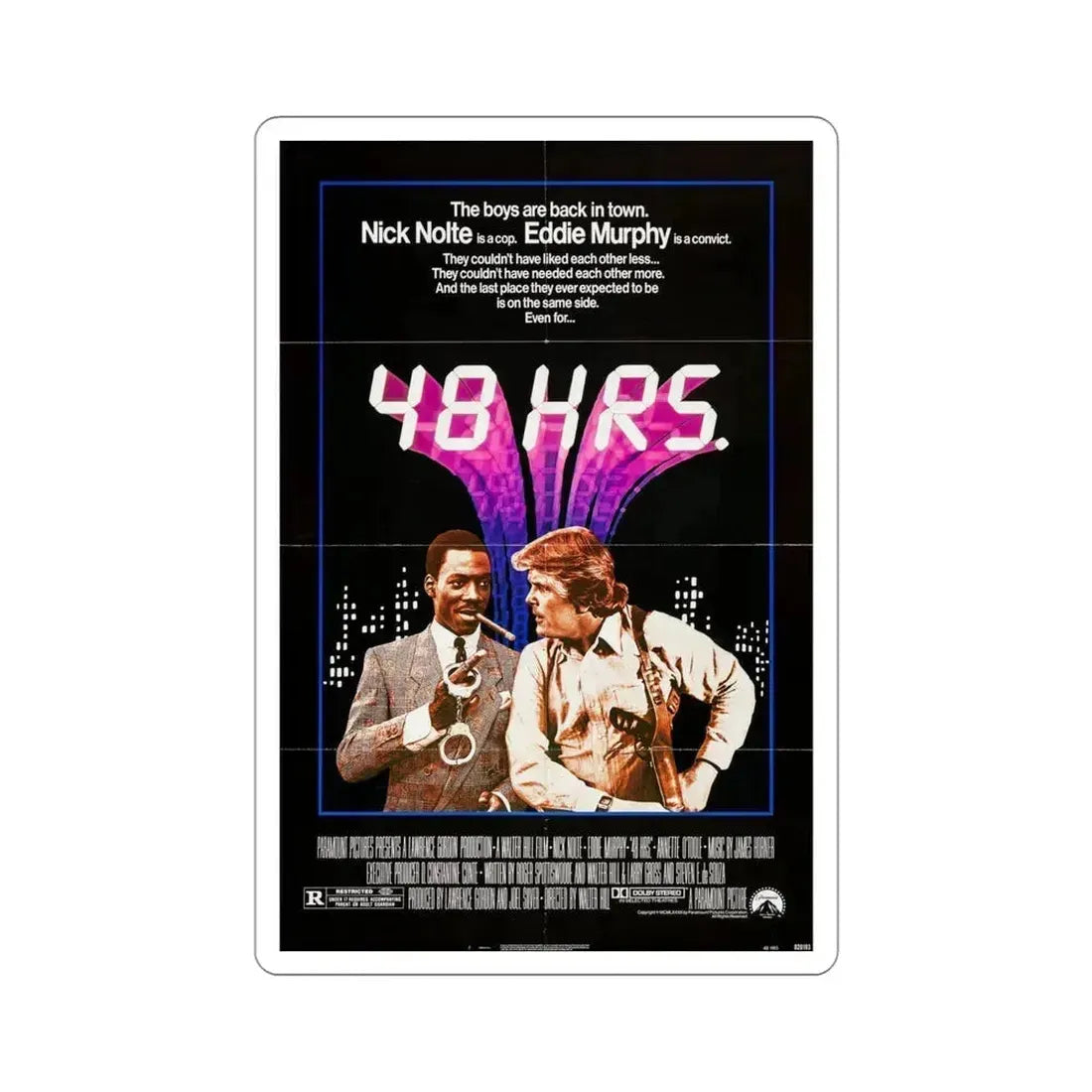 48 Hrs 1982 Movie Poster STICKER Vinyl Die-Cut Decal 4 Inch - The Sticker Space