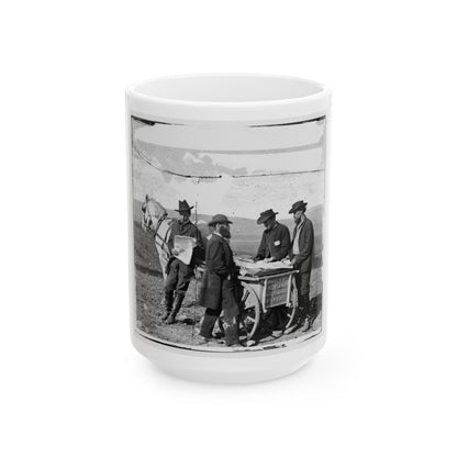 Virginia. Newspaper Vendor And Cart In Camp (U.S. Civil War) White Coffee Mug