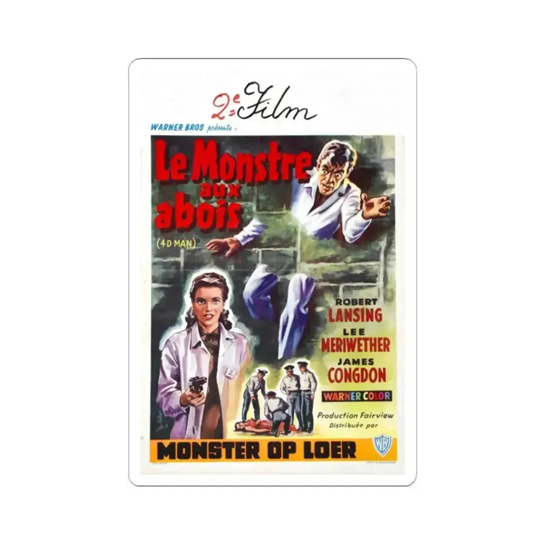 4D MAN (BELGIAN) 1959 Movie Poster - STICKER Vinyl Kiss-Cut Decal 2 Inch White - The Sticker Space