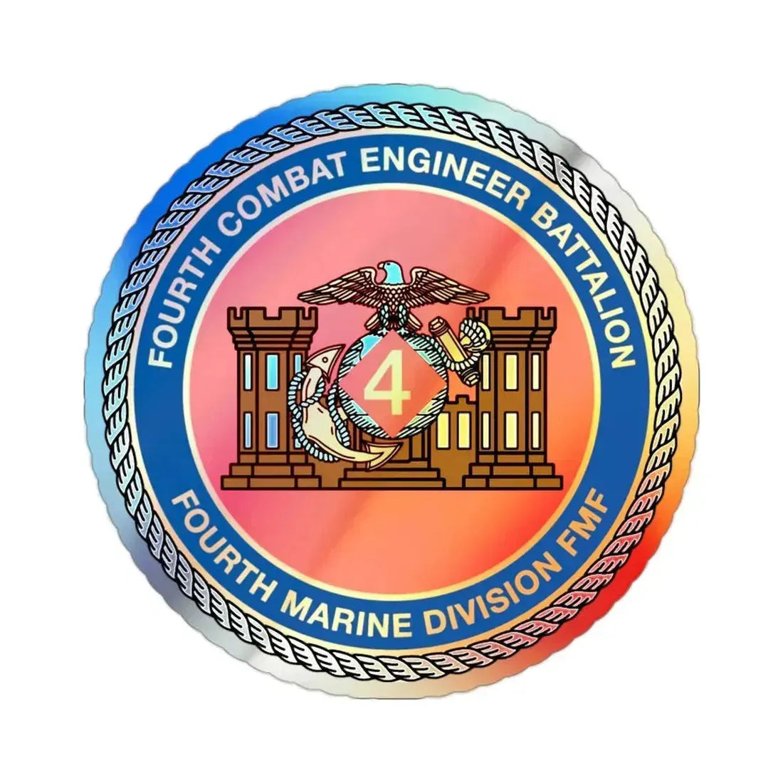 4th CE Bn 4th Mar Div (USMC) Holographic STICKER Die-Cut Vinyl Decal 2 Inch Holographic - The Sticker Space
