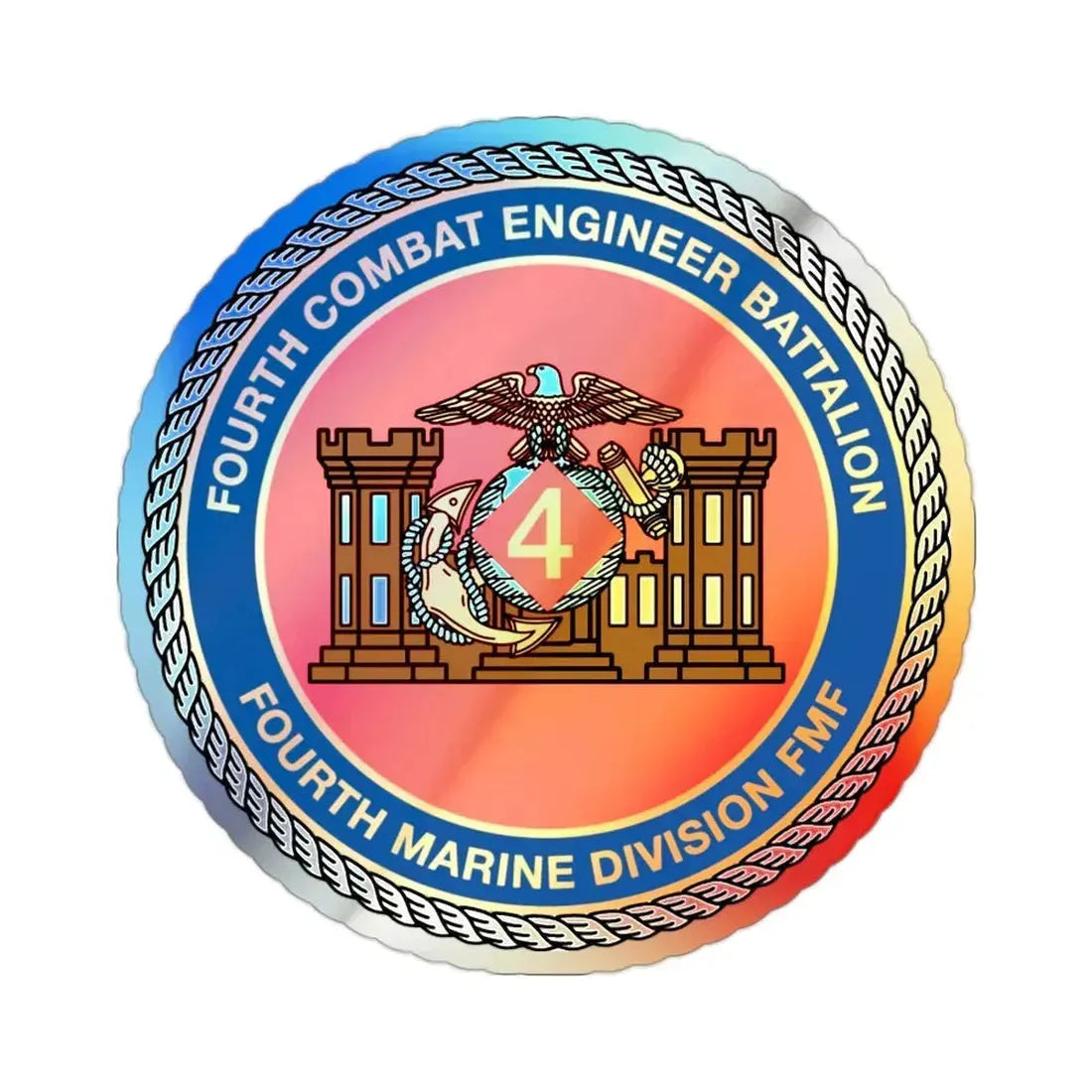 4th CE Bn 4th Mar Div (USMC) Holographic STICKER Die-Cut Vinyl Decal 2 Inch Holographic - The Sticker Space