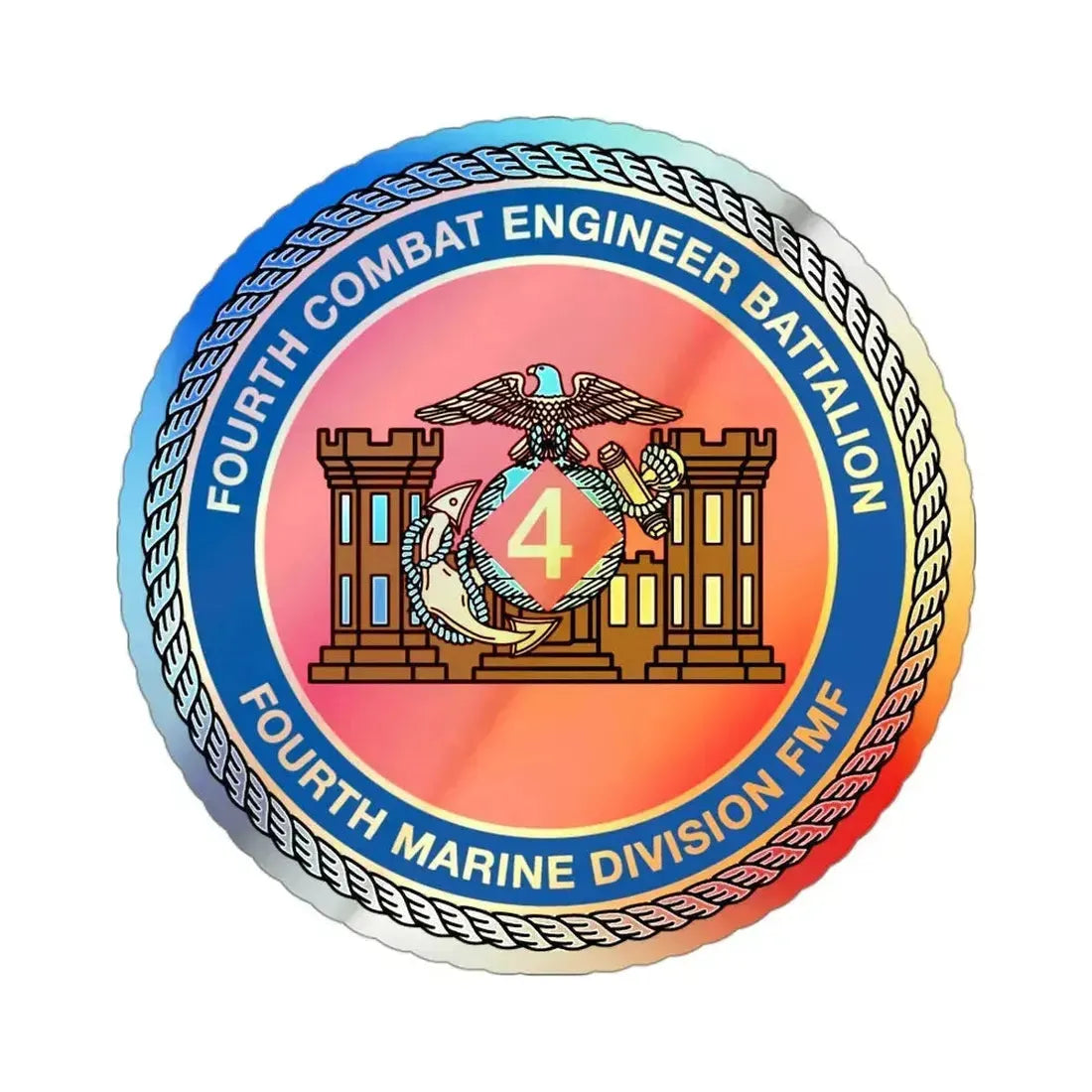4th CE Bn 4th Mar Div (USMC) Holographic STICKER Die-Cut Vinyl Decal 3 Inch Holographic - The Sticker Space